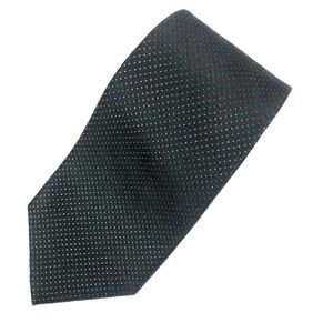 Croft & Barrow 97% Silk 3% Metallic Mens Tie Black Silver Polka Dot Necktie Long